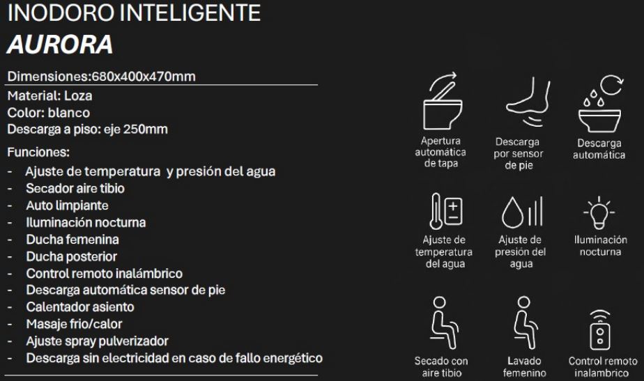 Inodoro Water Inteligente Blanco Baño Acra