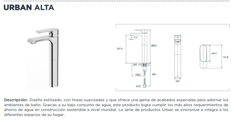 Monocomando, Grifo Lavatorio Negro Alto Klipen Urban Acra