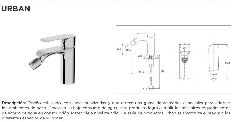 Mono Comando Klipen Para Bidet Cromado Mate Acra