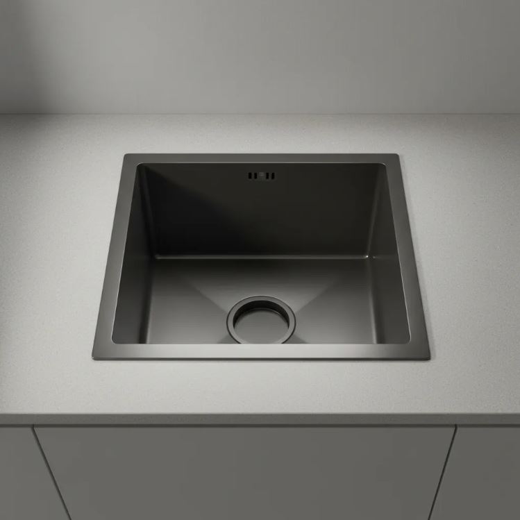 Pileta Simple Rectangular Negra Inoxidable 44x44x22 Kook