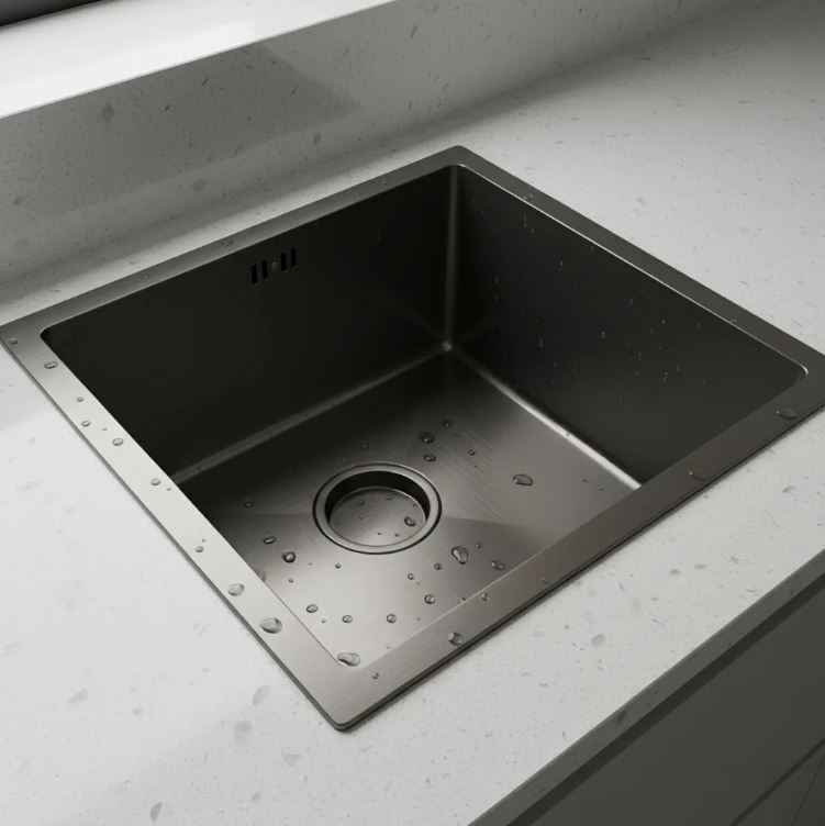 Pileta Simple Rectangular Negra Inoxidable 44x44x22 Kook