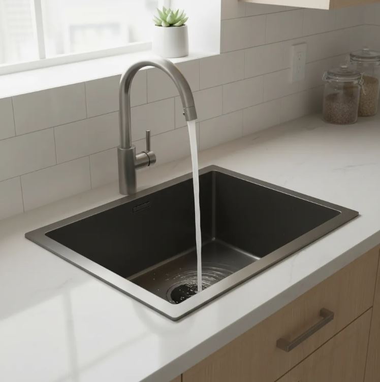 Pileta Simple Rectangular Negra Inoxidable 44x44x22 Kook