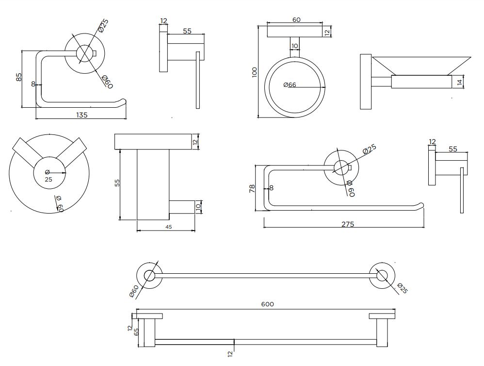 Kit Accesorios 5 Piezas Acero Cepillado,satinado Klipen Acra