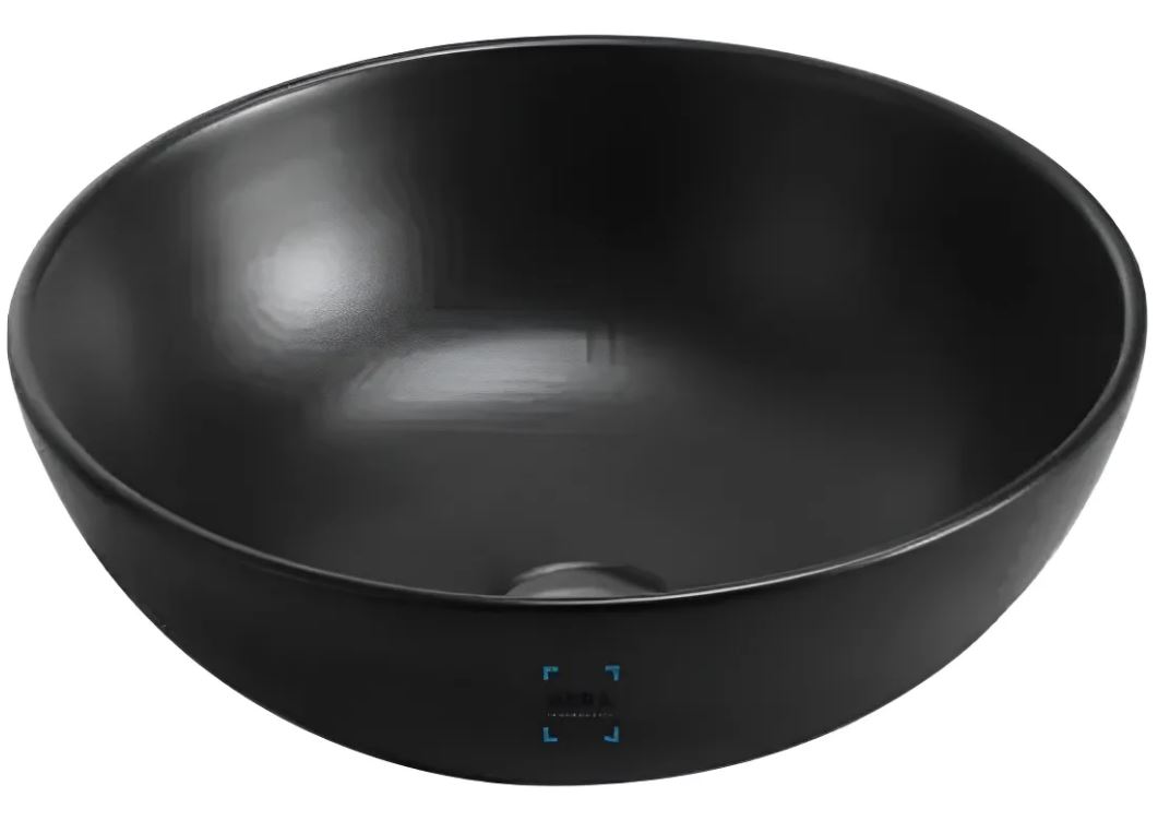 Bacha Cuba Lavabo De Apoyo Loza Negro Mate Redonda 40 Acra