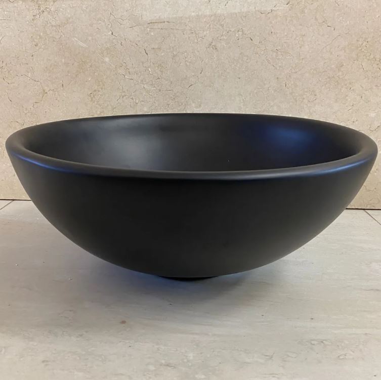 Bacha Cuba Lavabo De Apoyo Loza Negro Mate Redonda 40 Acra