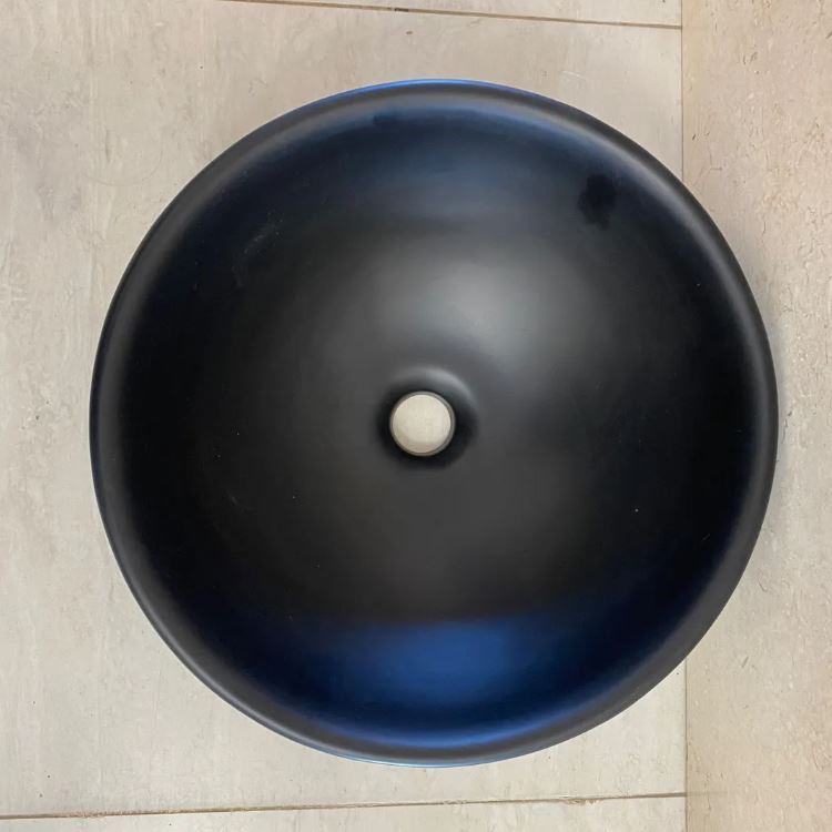 Bacha Cuba Lavabo De Apoyo Loza Negro Mate Redonda 40 Acra