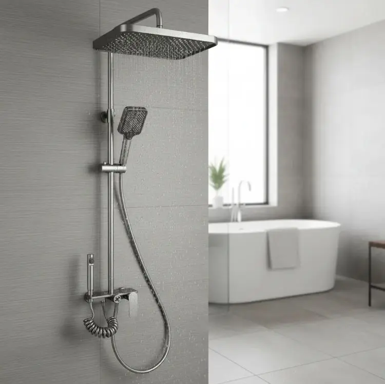 Barral Columna De Ducha Con Roseta Y Teléfono Acero Inox