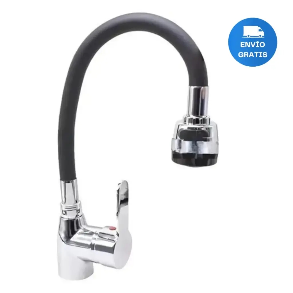 Canilla/grifería De Mesada Pico Flexible Negro+puntero Acra