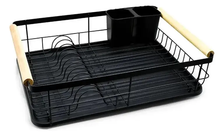 Escurridor De Platos Y Vasos En Color Negro Y Madera Acra