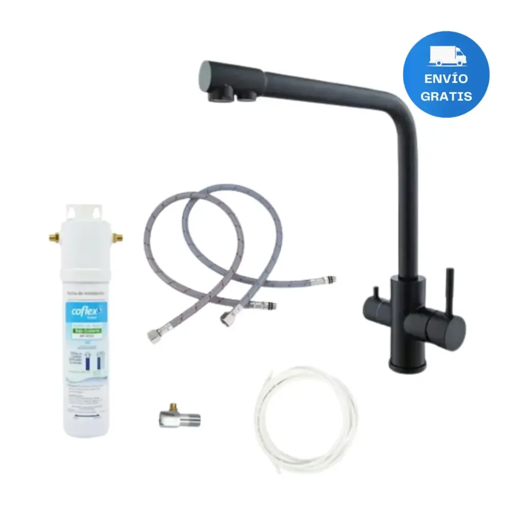 Grifo Canilla Cocina En Negro + Filtro Bajo Mesada Acra