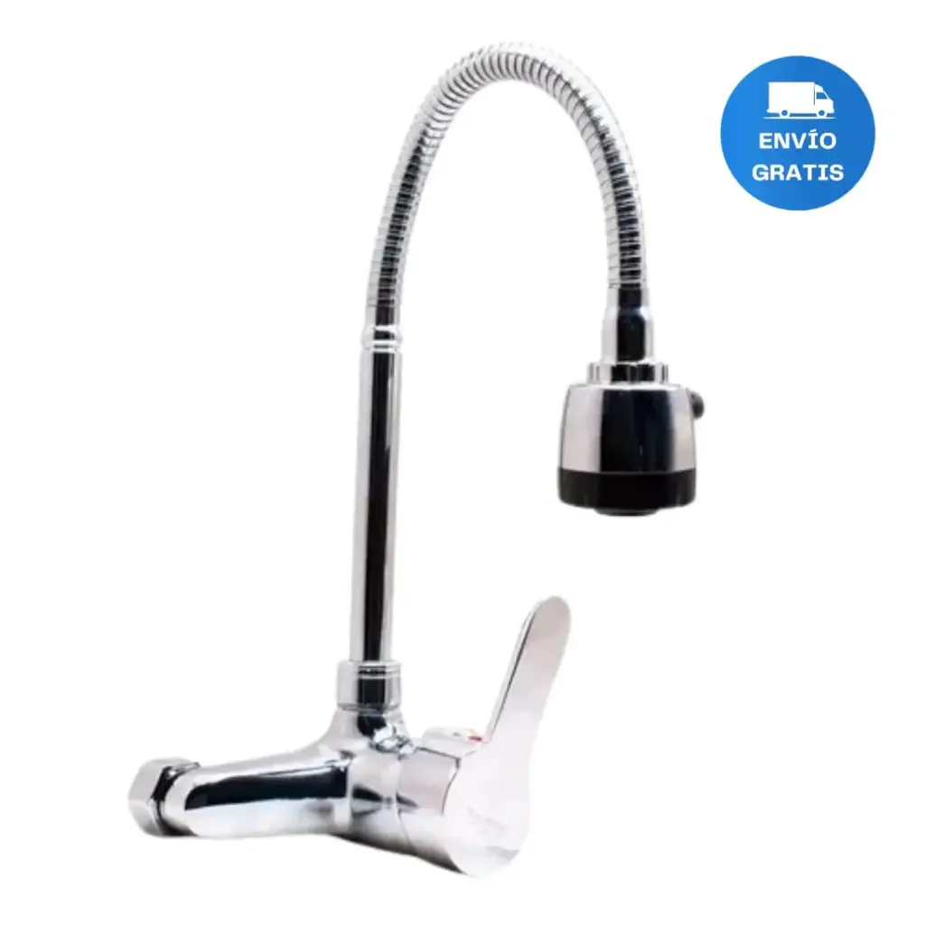 Grifo Canilla Monocomando Pared Pico Flexible 15 Cm Acra 