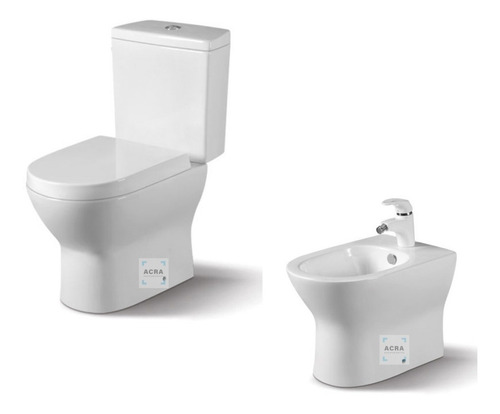 Inodoro Con Tapa Y Mochila + Bidet Zoe Toscana Acra