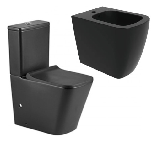 Inodoro Negro Mate Con Tapa Y Mochila + Bidet Zoe Aruba Acra