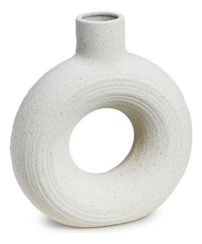 Jarrón Florero Cerámico Circular Color Arena Texturado Acra