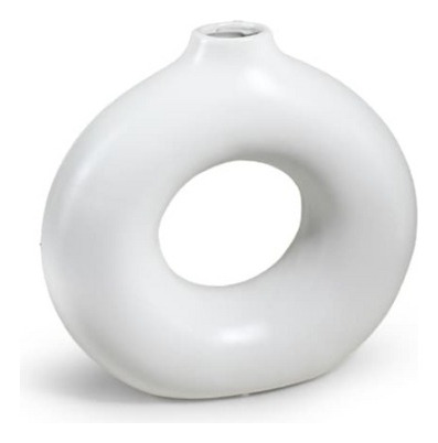 Jarrón Florero Cerámico Circular Color Blanco Mate Acra