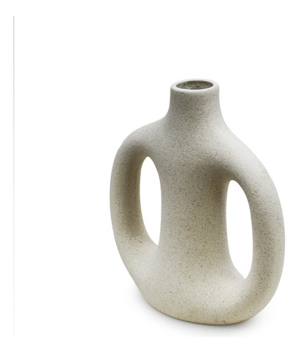 Jarrón Florero Cerámico Con Azas Color Arena Acra