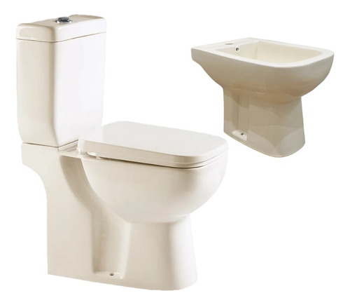 Juego De Inodoro Y Bidet Color Hueso Con Tapa Regalo Acra