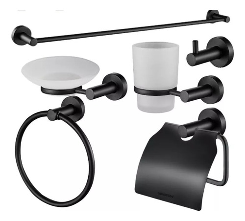 Kit Accesorios Para Baño Negro Mate 6 Piezas Acra