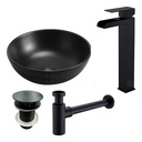 Kit Negro Mate Loza Baño +griferia Alta +válvula +sifon Acra