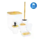 Kit Set De Accesorios Plástico Baño Blanco Y Madera Acra