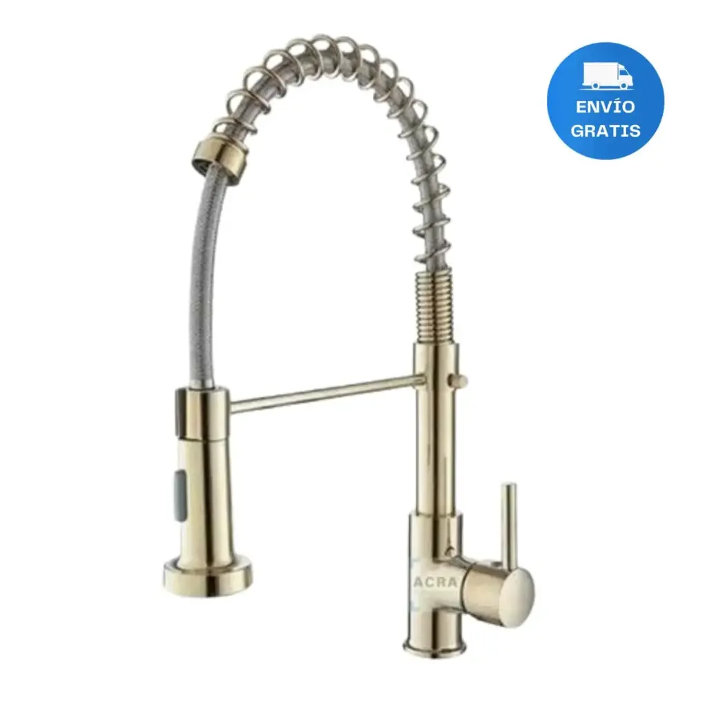 Monocomando Extensible Chef Cocina Dorado Gold Acra