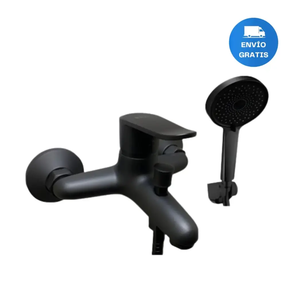 Monocomando Griferia Canilla De Ducha Baño Negro Mate Acra