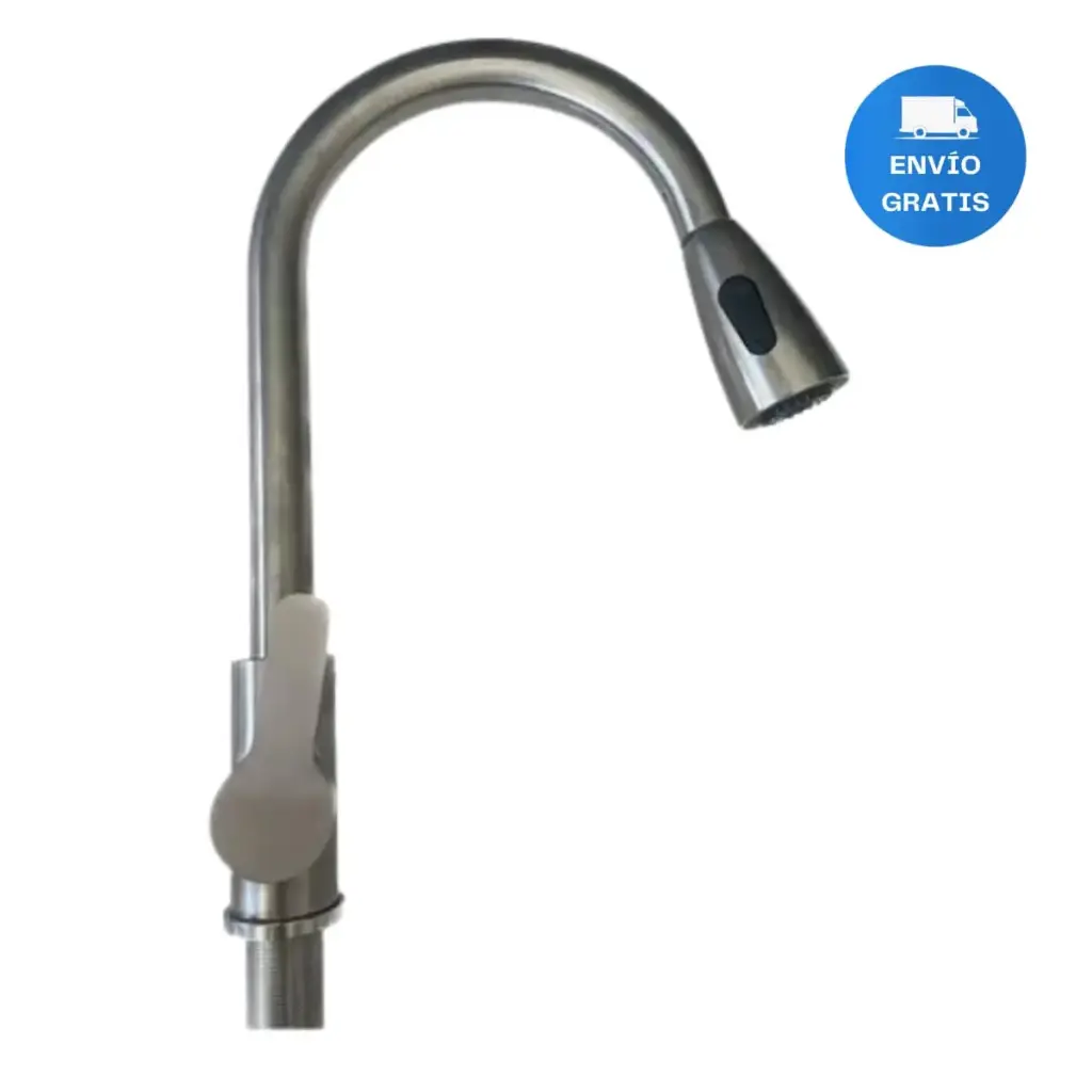 Monocomando/grifería De Mesada Satinado Pico Extensible Acra