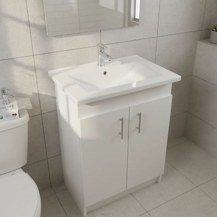 Mueble Blanco Al Piso + Bacha De Loza 60 X 46 De Regalo Acra