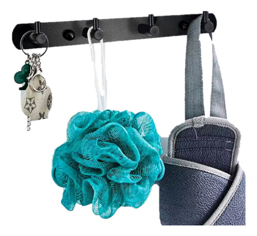 Perchero De Pared Negro Mate Con 4 Ganchos Cocina Baño Acra