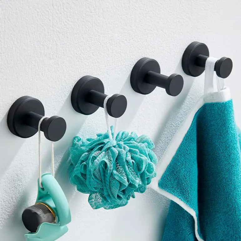 Perchero/toallero De Metal Negro Mate Para Baño Cocina Acra