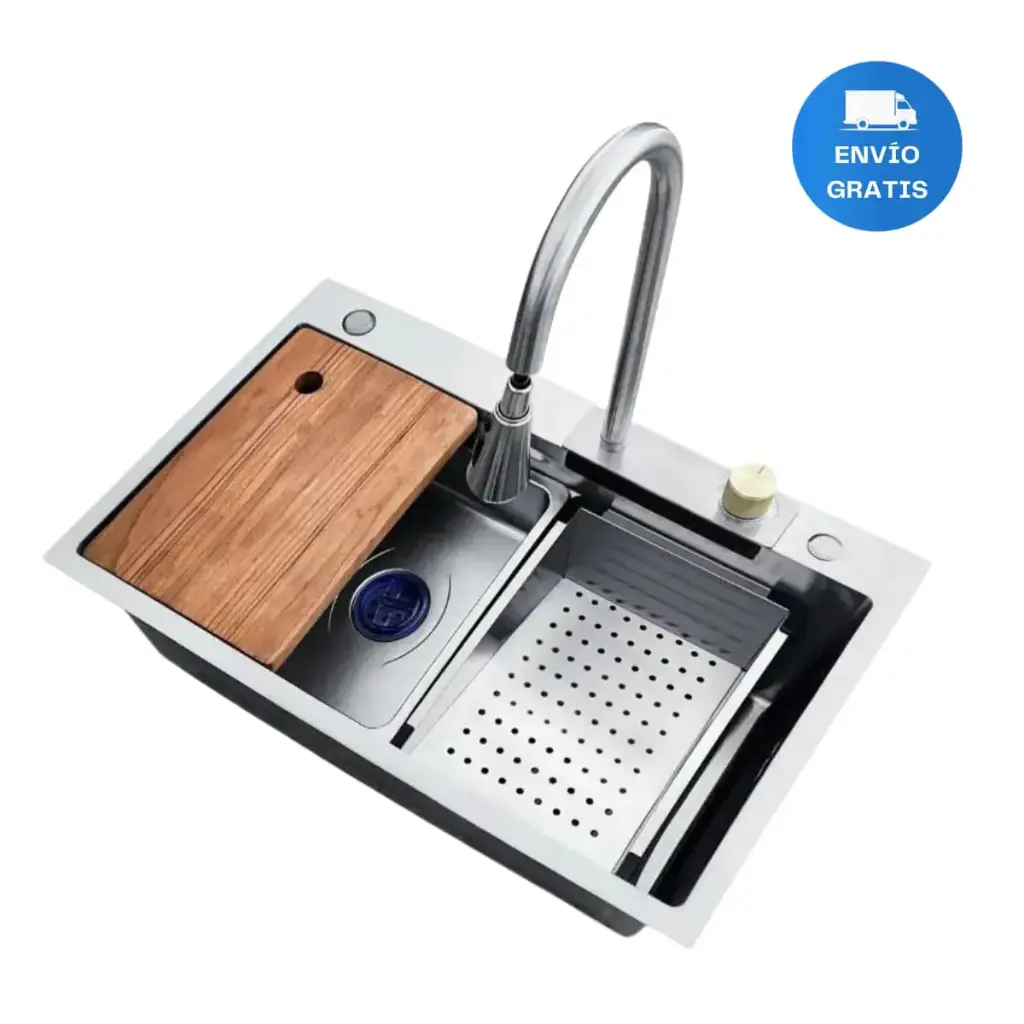 Pileta Cocina Bacha Multifunción Acero Inox Completa Cromo