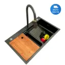 Pileta Cocina Bacha Multifunción Negra Acero Inox Completa