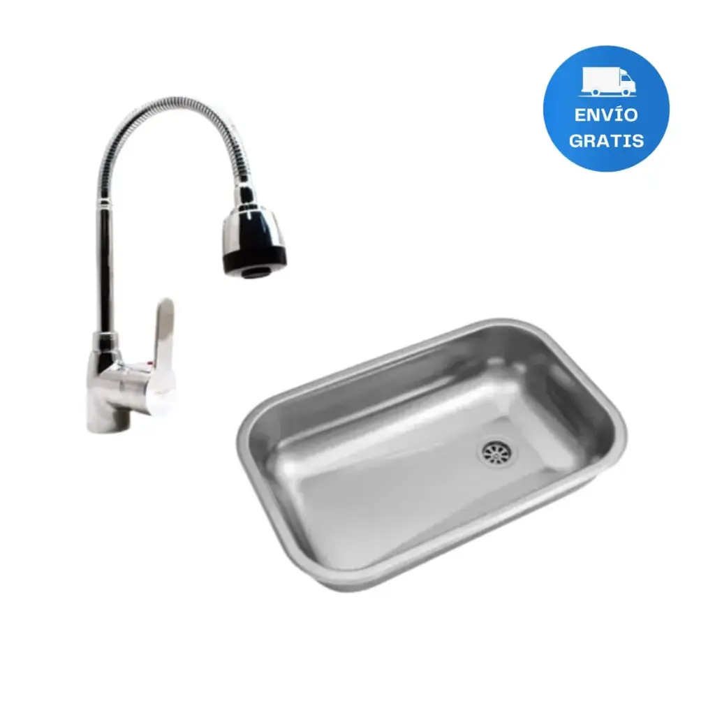 Pileta Cocina Johnson Simple Con Griferia Flexible Acra