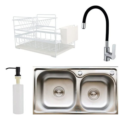 Pileta De Cocina + Dispensador + Grifería + Escurridor Acra