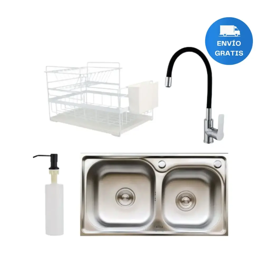 Pileta De Cocina + Dispensador + Grifería + Escurridor Acra