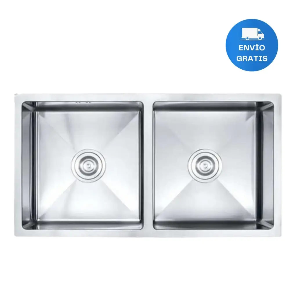 Pileta Doble Acero 304 Cocina Cromada Recta + Válvulas Acra