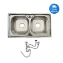 Pileta Doble De Acero Inoxidable Sobreponer + Valvulas Acra