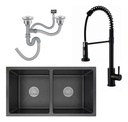 Pileta Doble En Acero Inox Negro + Grifería Extensible Acra