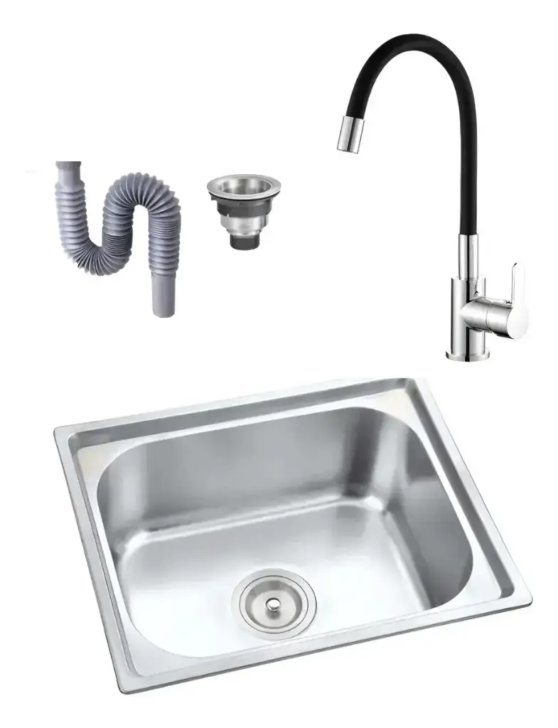 Pileta Simple Cocina + Válvula+anti Desborde + Canilla Acra