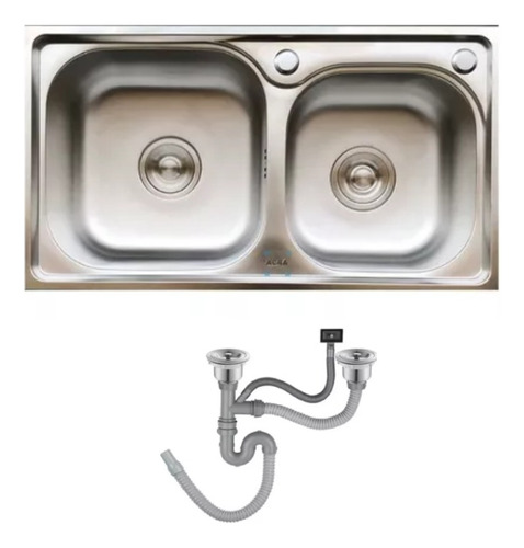 Pileta Y Media Acero Inoxidable 75x41x20 Valvulas Sifon Acra