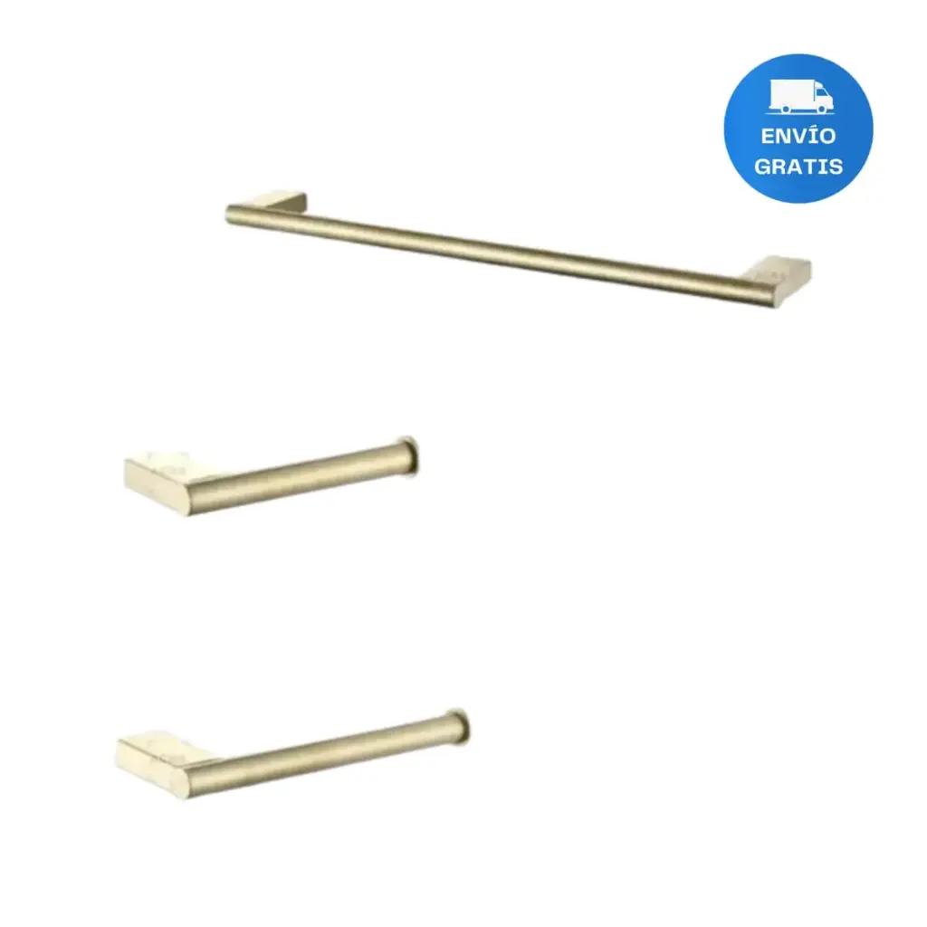 Set Kit Accesorios Baño Gold Dorada Oro Percha Toallero Acra