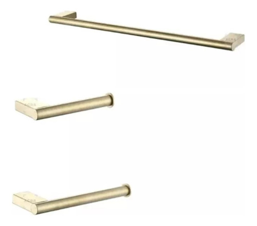 Set Kit Accesorios Baño Gold Dorada Oro Percha Toallero Acra