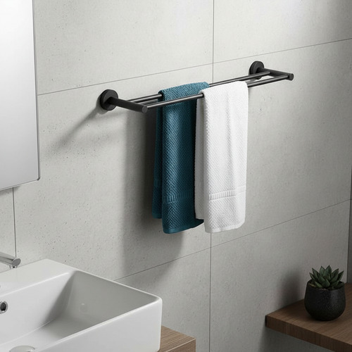 Toallero Doble Negro Mate 57 Cm Largo Para Baño Acra