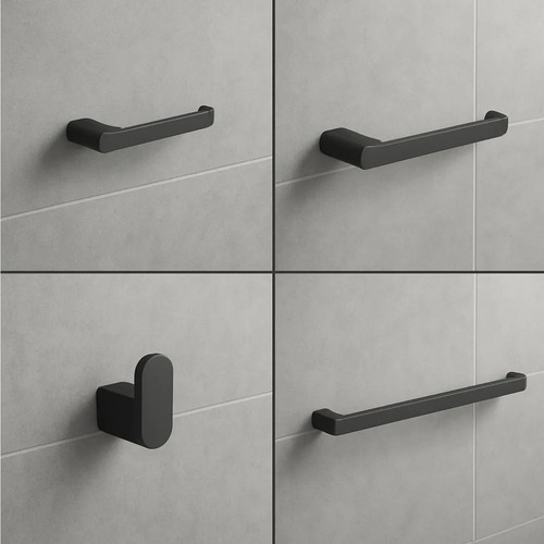 Combo Kit Accesorios Para Baño Negro Mate Fv Acra