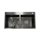 Pileta Doble Cocina Negra Acero Cuadrada+válvulas Selen Acra
