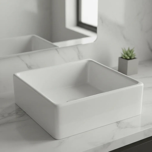 Bacha Pileta De Apoyo Para Baño De Loza Cuadrada Blanca Acra