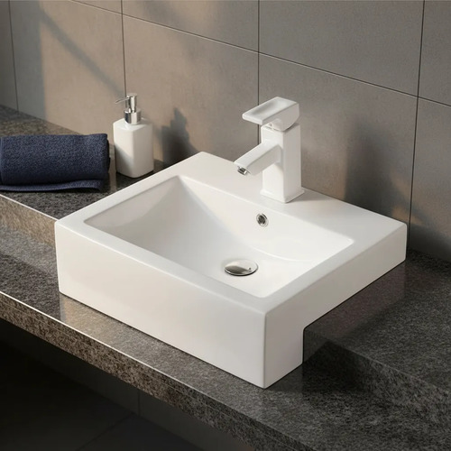 Bacha Pileta Para Baño De Empotrar Semi Encastre Blanca Acra