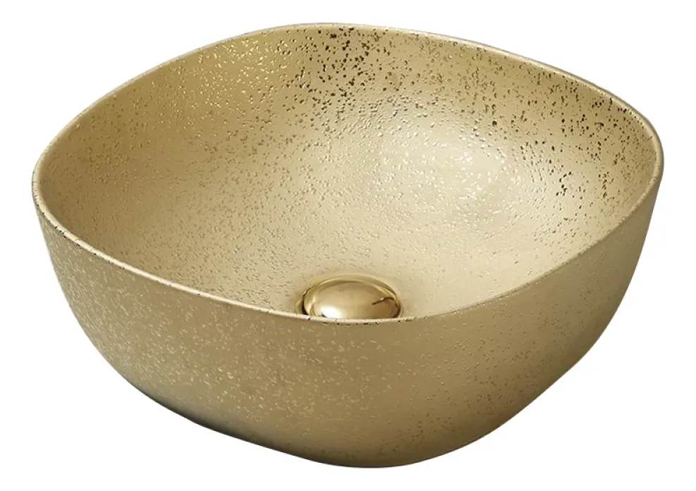 Bacha Pileta Para Baño Semi Cuadrada De Apoyo Dorada Acra