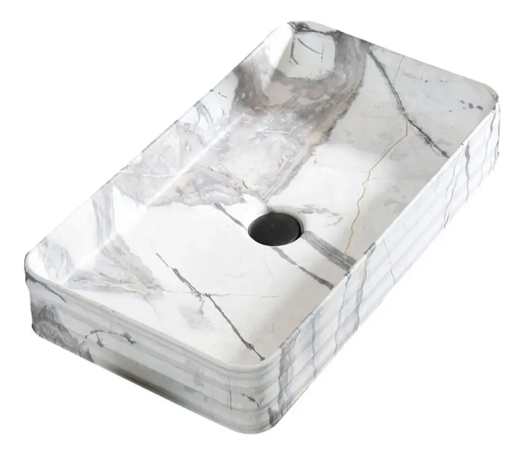 Bacha Pileta Rectangular De Apoyo Marmolada Para Baño Acra