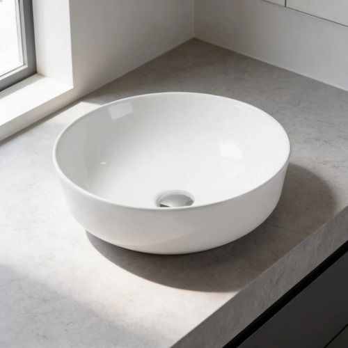 Bacha Pileta Circular Loza Blanca Para Apoyar De Baño Acra